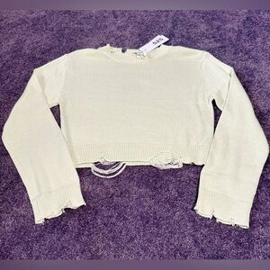 NWT 525 America Mint Green Distressed Cropped Cotton Crew Sweater Women Small